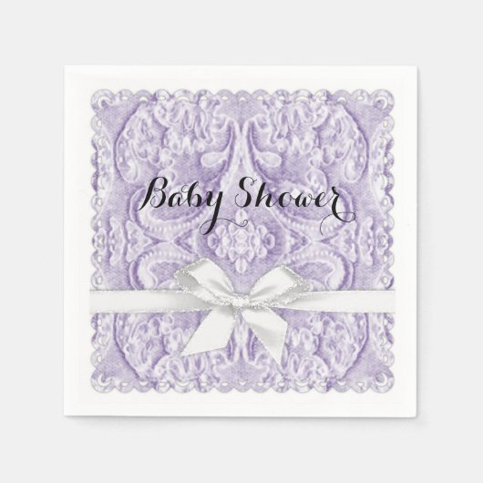 ラバンダーレースのリボン スタンダードカクテルナプキン (正面)