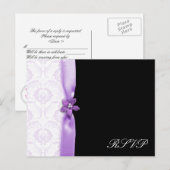 ラバンダー＆ブラックダマスク ウェディングパック インビテーションポストカード (正面/裏面)