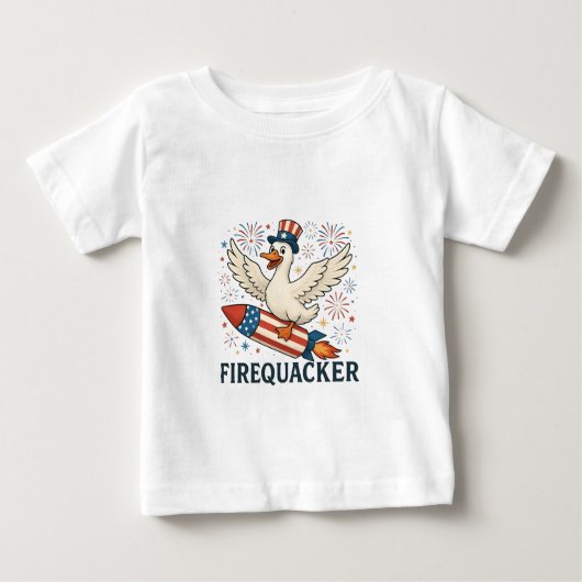 ラバーおもしろいダックUSA愛国的な婚約者4th ベビーTシャツ (正面)