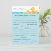 ラバーアヒルの赤ちゃんシャワーを親に伝えるメッセージ 招待状 (スタンド正面)