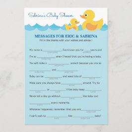 ラバーアヒルの赤ちゃんシャワーを親に伝えるメッセージ 招待状