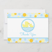 ラバーアヒル赤ちゃんシャワーありがとう青と黄色 サンキューカード (正面)