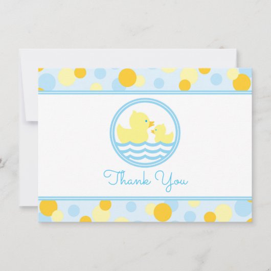 ラバーアヒル赤ちゃんシャワーありがとう青と黄色 サンキューカード (正面)