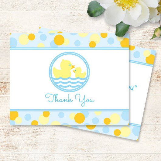 ラバーアヒル赤ちゃんシャワーありがとう青と黄色 サンキューカード