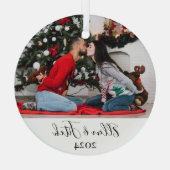 ラバーズイメージ名前をカスタムするパーソナライズされたクリスマス ガラスオーナメント (裏面)