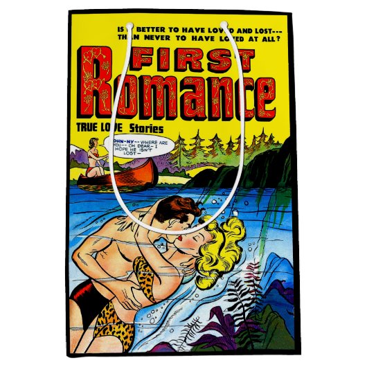 ラバーズ海ロマンスヴィンテージ漫画 ミディアムペーパーバッグ (正面)