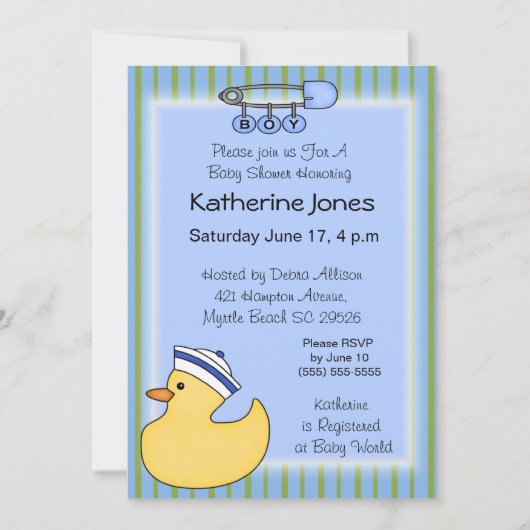 ラバーダッキーシャワー招待状 招待状 (正面)