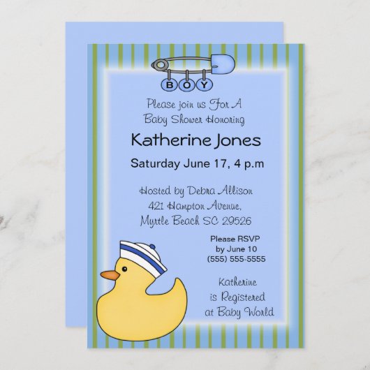 ラバーダッキーシャワー招待状 招待状 (正面/裏面)