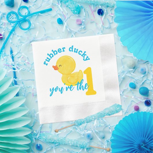 ラバーダッキー（アヒルちゃん）あなたはワンファースト誕生日 縁ありカクテルナプキン
