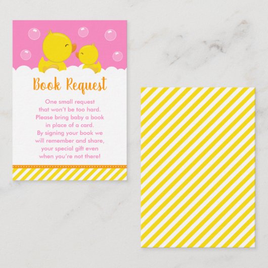ラバーダッキー（アヒルちゃん）イエローおよびピンクのブックリクエスト エンクロージャーカード (正面/裏面)