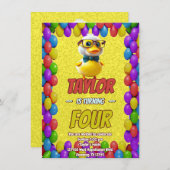 ラバーダックかわいいパーソナライズされた誕生日招待状キッズ 招待状 (正面/裏面)