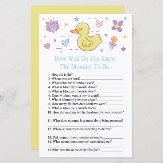 ラバーダックどのように良い知っている赤ちゃんシャワーのゲーム (正面/裏面)