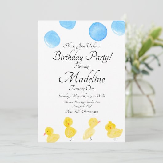 ラバーダックウォーター絵を描カラーバースデーパーティー 招待状 (スタンド正面)