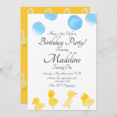 ラバーダックウォーター絵を描カラーバースデーパーティー 招待状 (正面/裏面)