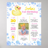 ラバーダックガールファースト誕生日マイルストーンサイン ポスター (正面)