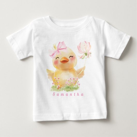 ラバーダックガールファースト誕生日Tシャツベビー ベビーTシャツ (正面)