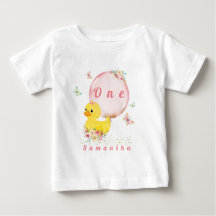 ラバーダックガールファースト誕生日Tシャツベビー