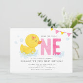 ラバーダックガール最初の誕生日パーティピンクイエロー 招待状 (スタンド正面)