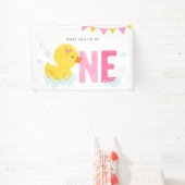 ラバーダックガール最初の誕生日パーティピンクイエロー 横断幕 (インサイチュ)