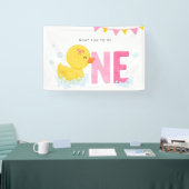 ラバーダックガール最初の誕生日パーティピンクイエロー 横断幕 (トレードショー)