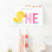 ラバーダックガール最初の誕生日パーティピンクイエロー 横断幕 (インサイチュ)