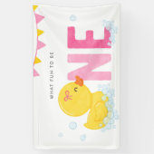 ラバーダックガール最初の誕生日パーティピンクイエロー 横断幕 (縦)