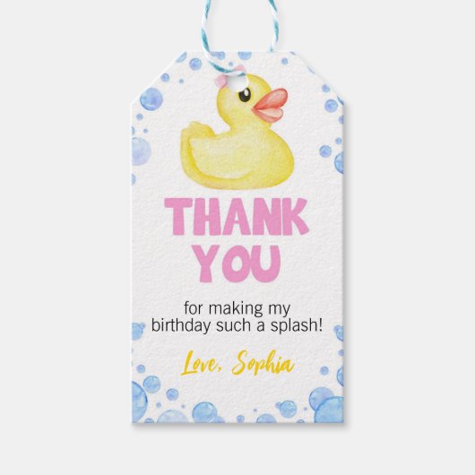 ラバーダックガール誕生日サンキューユーラベル ギフトタグ (正面)