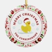 ラバーダッククリスマスウォーター色 セラミックオーナメント (正面)