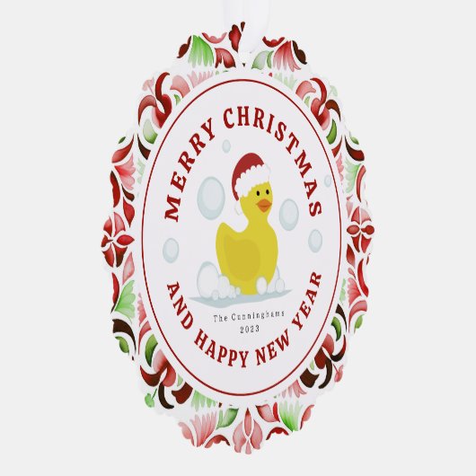 ラバーダックサンタクリスマスウォーターカラー写真 オーナメントカード (右)