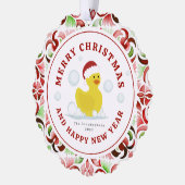 ラバーダックサンタクリスマスウォーターカラー写真 オーナメントカード (左)