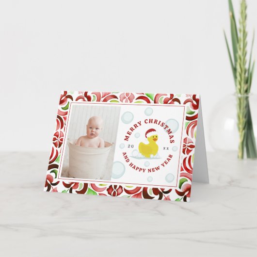 ラバーダックサンタクリスマスフォトウォーターカラー シーズンカード (正面)