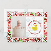 ラバーダックサンタクリスマスフォトウォーターカラー シーズンポストカード (正面/裏面)