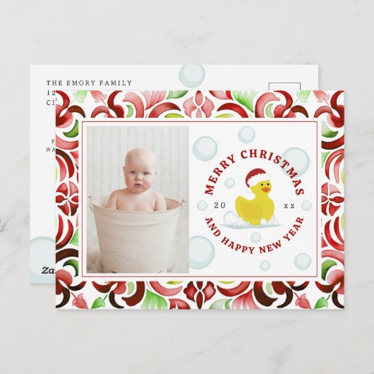 ラバーダックサンタクリスマスフォトウォーターカラー シーズンポストカード (正面/裏面)