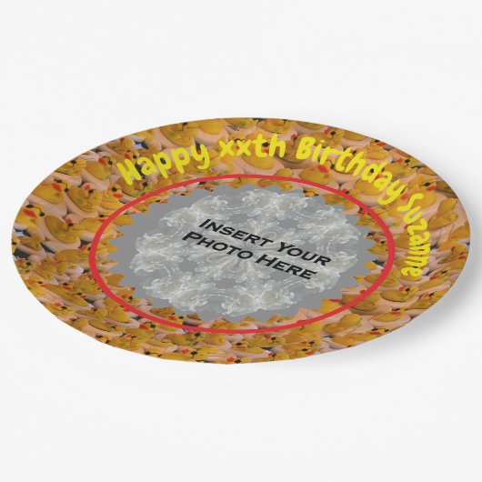 ラバーダックスパーソナライズされたフォトバースデーパーティー ペーパープレート (アングル)