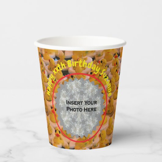 ラバーダックスパーソナライズされたフォトバースデーパーティー 紙コップ (正面)