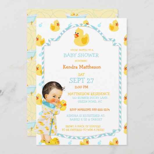 ラバーダックダッキー(アヒルちゃん)男女兼用アクアイエロー 招待状 (正面/裏面)