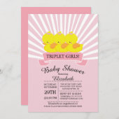 ラバーダックトリプレットガールズベビーシャワー招待状 招待状 (正面/裏面)