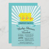 ラバーダックトリプレットボーイズベビーシャワー招待状 招待状 (正面/裏面)