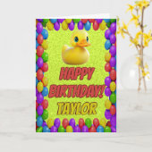 ラバーダックパーソナライズされたおもしろい挨拶誕生日 カード (黄色い花)