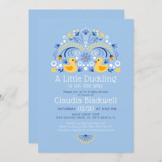 ラバーダックフォークアートベビーシャワー招待状 招待状 (正面/裏面)
