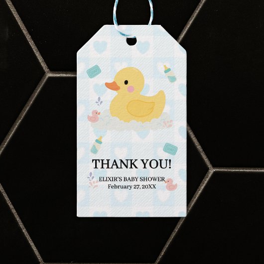 ラバーダックブルーハートベビーシャワー ギフトタグ