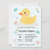 ラバーダックブルーハートベビーシャワー 招待状 (正面)