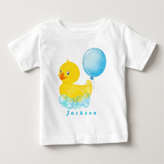 ラバーダックボーイ第1誕生日Tシャツベビーベビー ベビーTシャツ (正面)