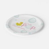 ラバーダックポップ・アートのピンクの赤ちゃんシャワーを泡立てる ペーパープレート (アングル)