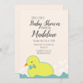 ラバーダックモダンイエロー暖かい赤ちゃんシャワー 招待状 (正面/裏面)