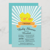 ラバーダックモダンツインベビーシャワー招待状 招待状 (正面/裏面)