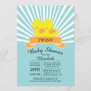 ラバーダックモダンツインベビーシャワー招待状 招待状