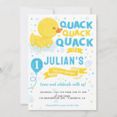 ラバーダック最初の誕生日パーティブルーイエロー 招待状 (正面)