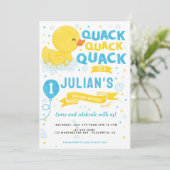 ラバーダック最初の誕生日パーティブルーイエロー 招待状 (スタンド正面)