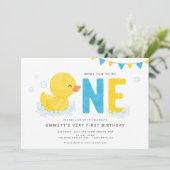 ラバーダック最初の誕生日パーティブルーイエロー 招待状 (スタンド正面)